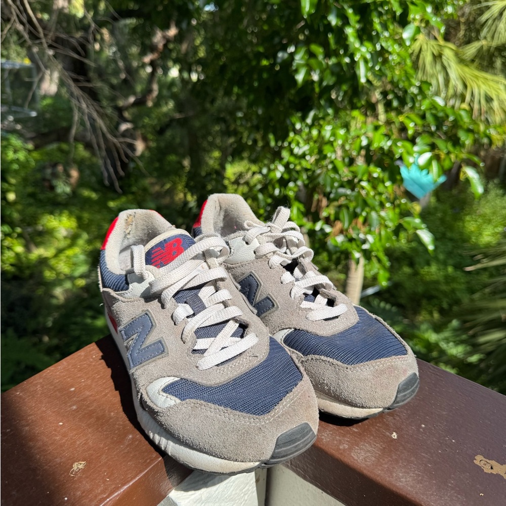 New Balance Kids' Sneakers in Gray and Navy with Red Accents